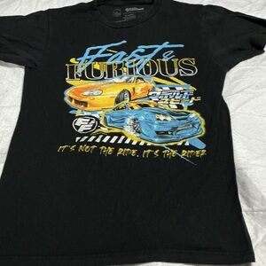 Fast & Furious Graphic Tee - Black with Yellow & Blue Cars Sz S 0886
